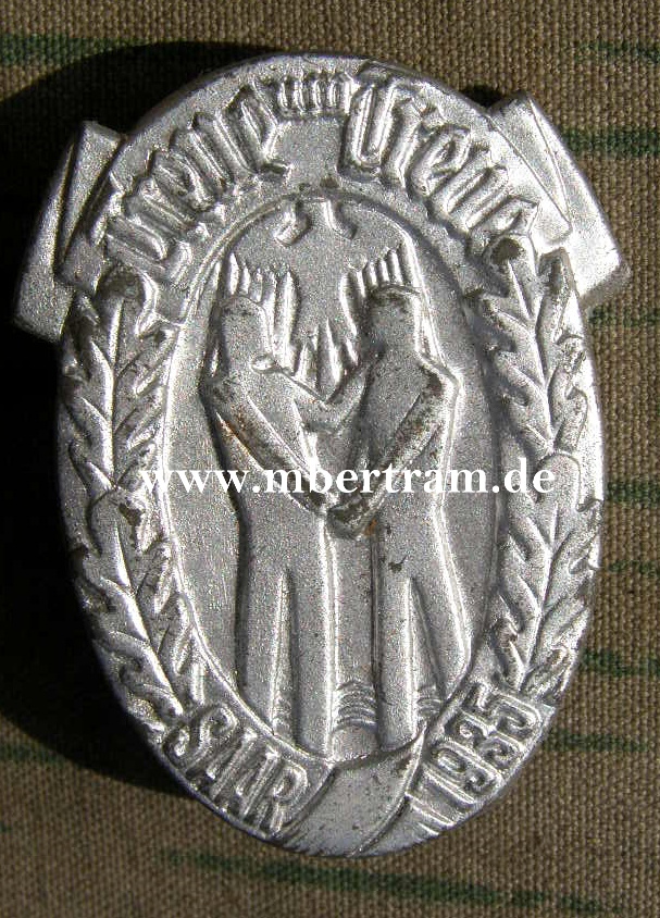 Anstecker: Treue um Treue Saar 1935, Eisenblech, vernickelt