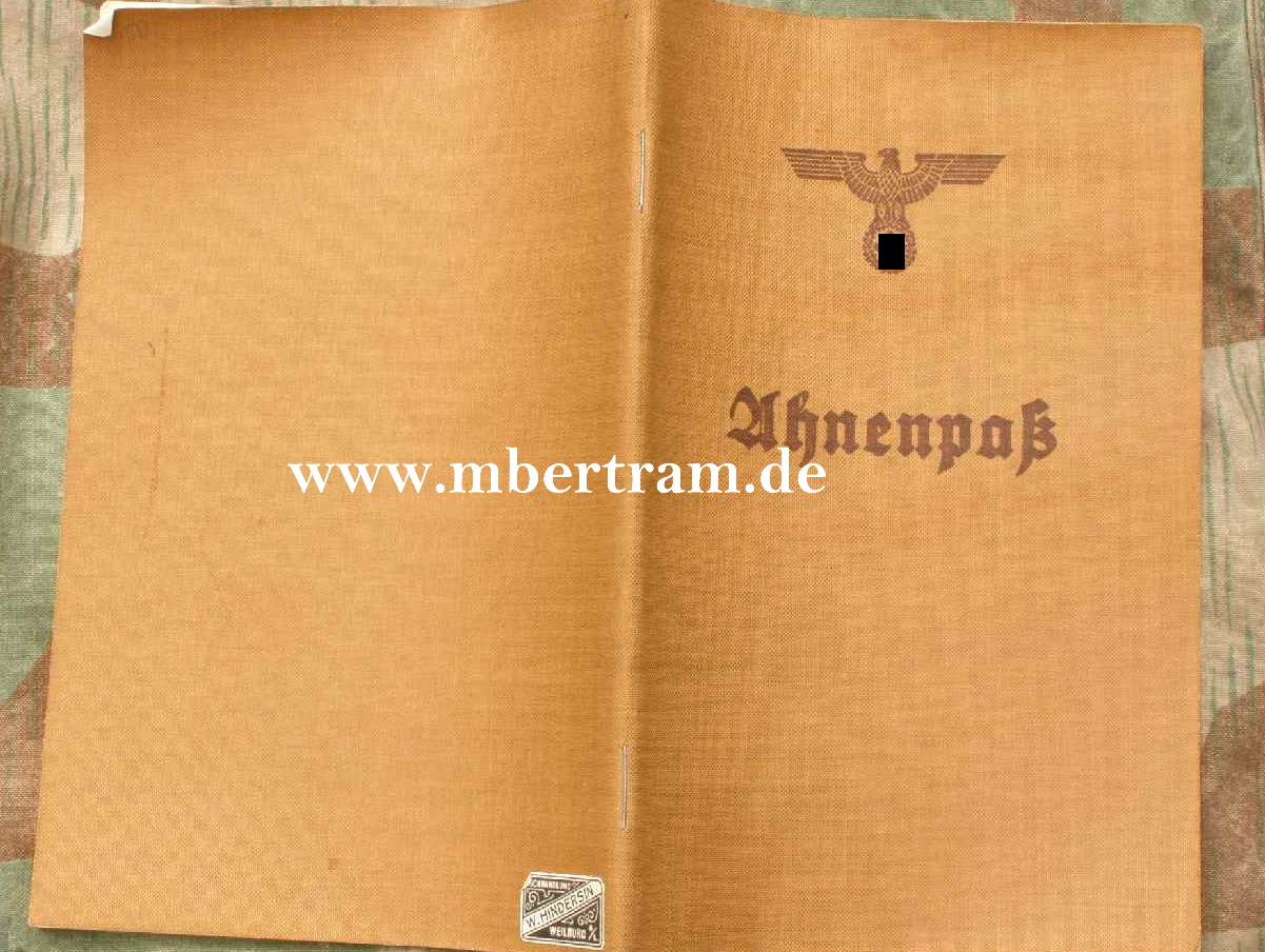 Ahnenpass 3.Reich, mit Eintragungen.