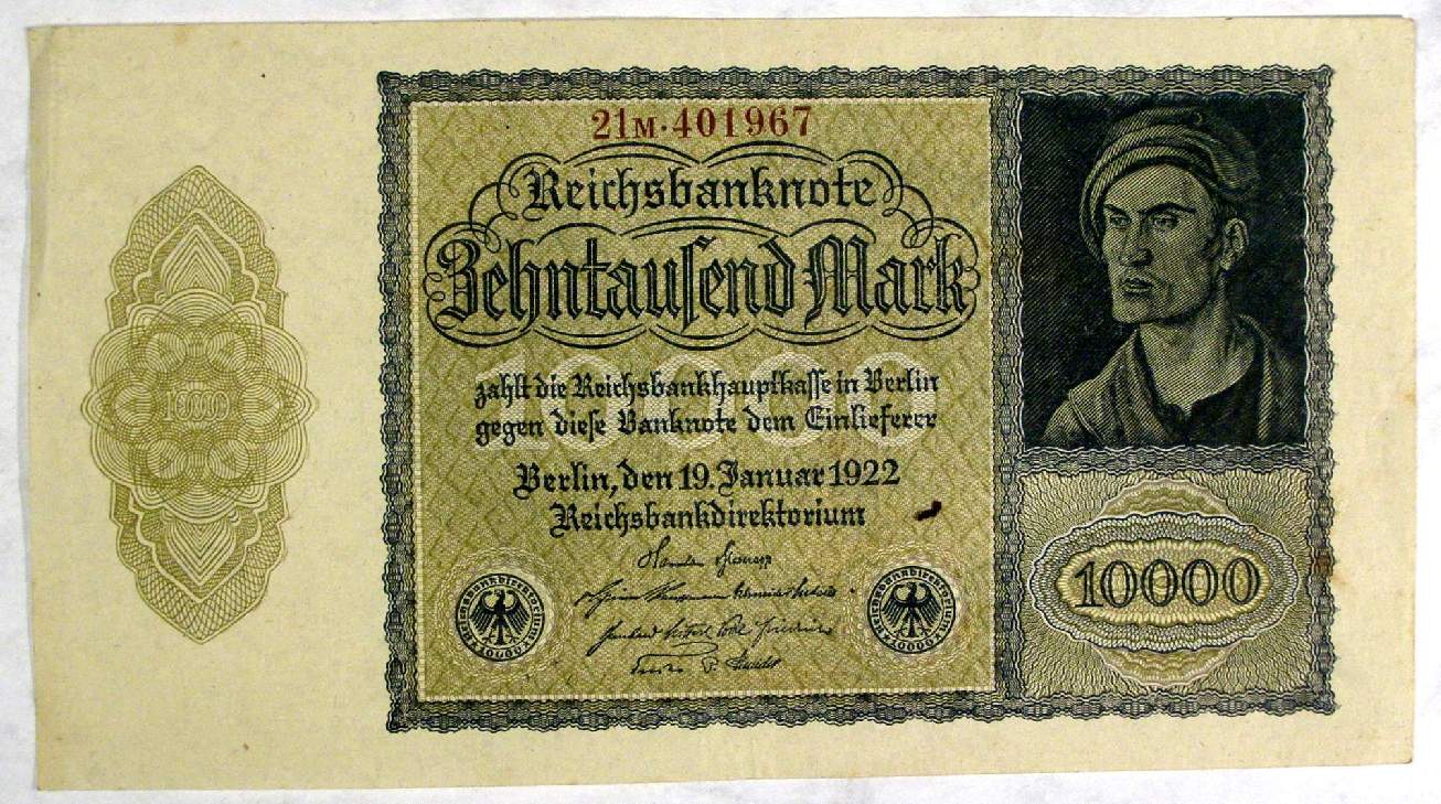 Reichsbanknote 10.000 Mark, original Geldschein 20er Jahre