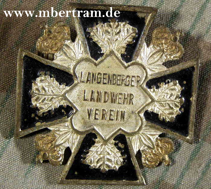 Ehrenkreuz des Langenberger Landwehr Vereins, um 1890