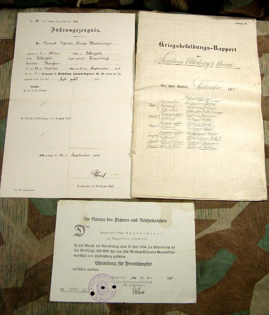 Dokumente: Zahlmeister 1904, 1918, Urk,Ehrenkr.f.Frontk.