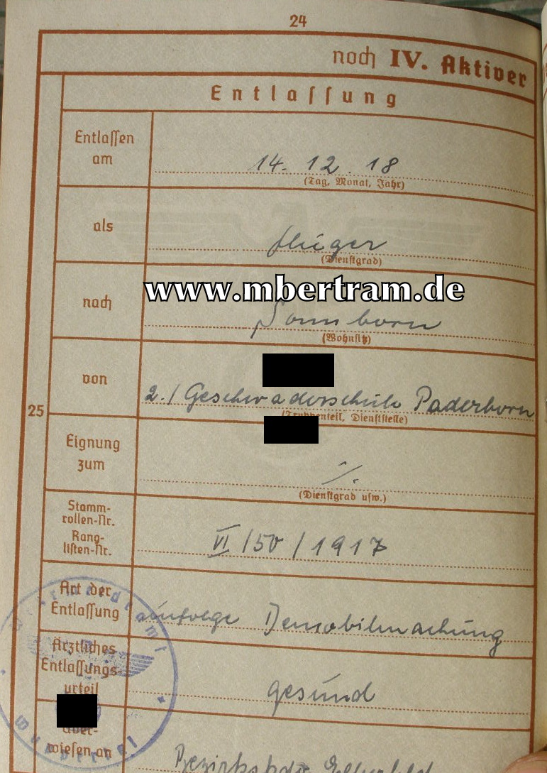 12440-26 Dokumente u. Militärpass " Kgl. preuss. Bombenstaffel 11...