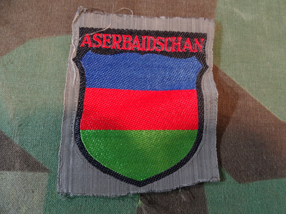 Wehrmacht Heer Ärmelschild für Freiwillige "Aserbaidschan", Bevo gewebte Ausführung, ungetragen 