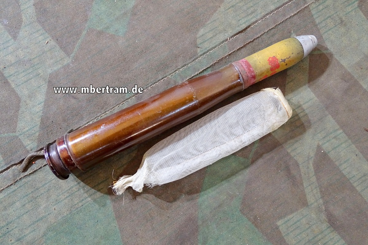 2cm Spreng Flak Granate mit Hülse, Pulversack und Aluzünder, TOP Erhaltung