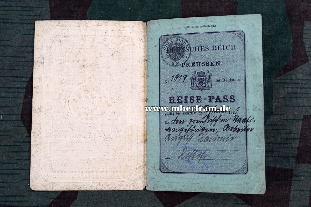Reisepass Deutsches Reich Preussen, August Kasimir, Angerburg, 1920