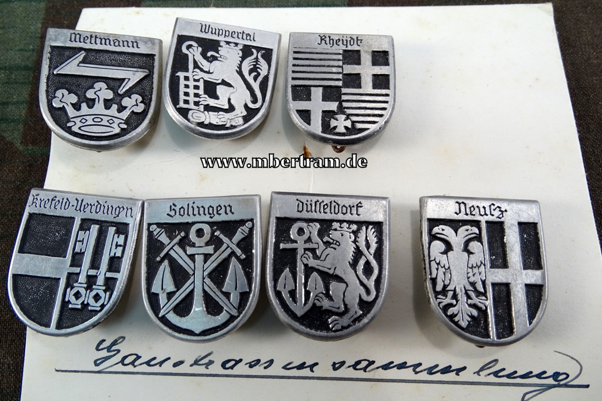 WHW - Gaustr. Sammlung, Düsseldorf, Jan. 1939 , 7 versch. Abz. "Städtewappen"