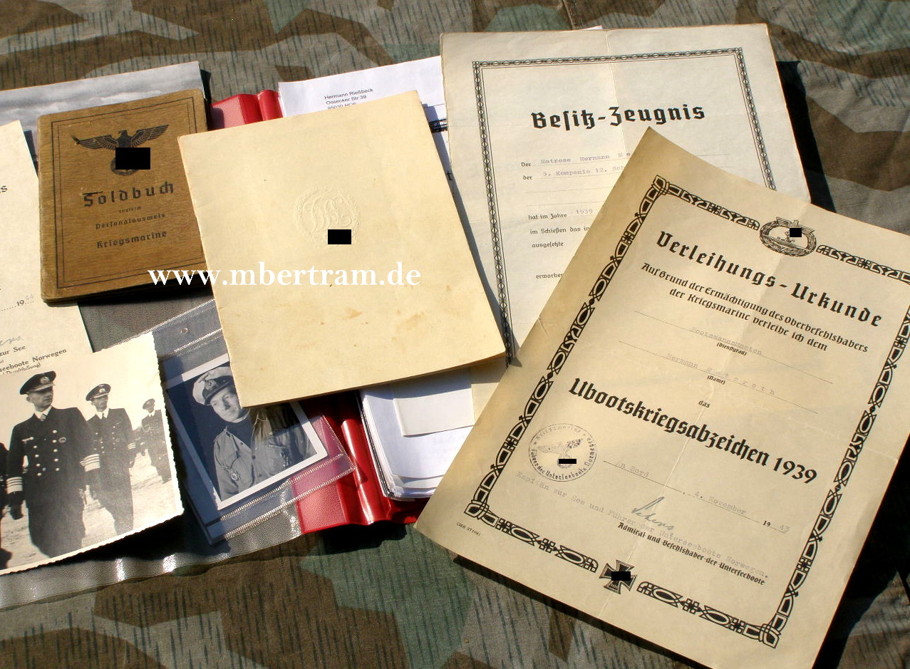 U-Boot Dokumentennachlass U956, Soldbuch, Urkunde...