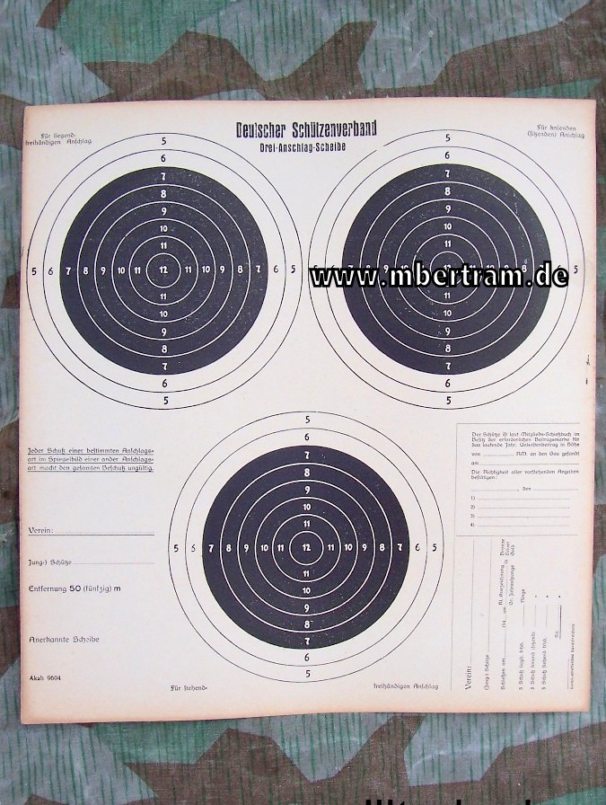 Zielscheibe des deutschen Schützenverbandes 1940 Drei-Anschlag-Scheibe.