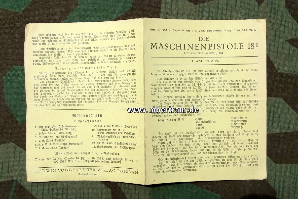 "Die Maschinenpistole 18 I",  11 Waffentafel,  um 1934