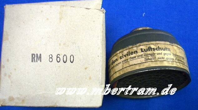 Filter für Luftschutzgasmaske in Originalkarton von 1938