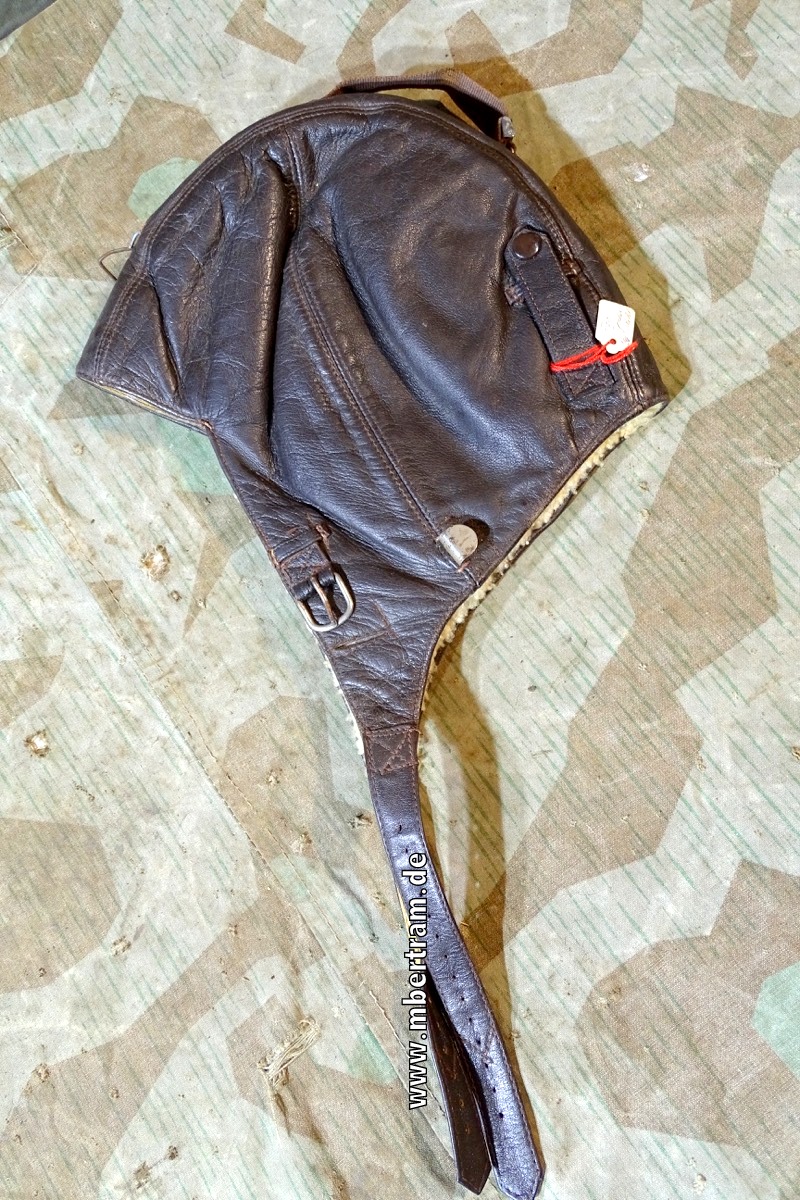Luftwaffe Fliegerkopfhaube, br. Leder, Modell ohne Sprechfunk