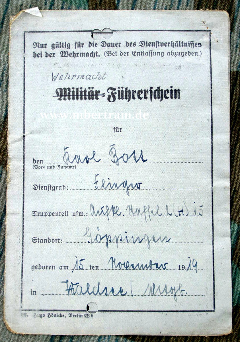 LW Führerschein, Aufklärungs Staffel 2(H)15, Göppingen