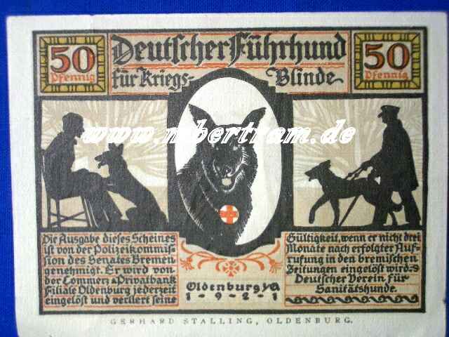 Anleihe 50 Pf." Dt. Verein Sanitätshunde Oldenburg 1921"