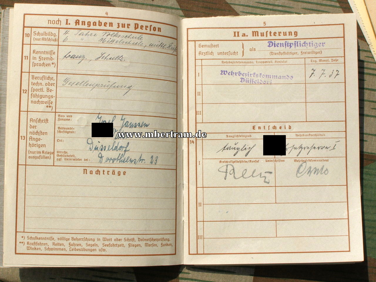 11385-5 Dokumente: 1. Inf. Rgt. 39 , Nachr. Zug, Düsseldorf, EK 2....