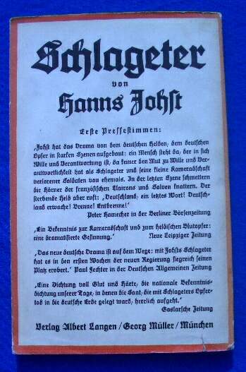 Johst Hann: Schlageter. Schauspiel. 134 S., 1933.