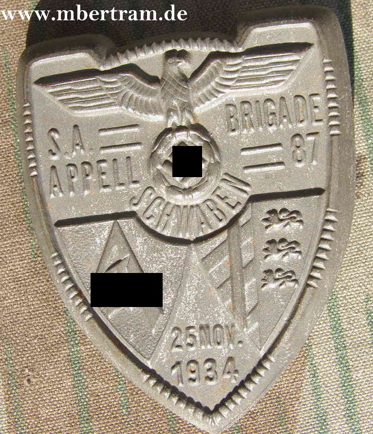 SA Appell Brigade 87, 25 Nov. 1934. Metallabzeichen