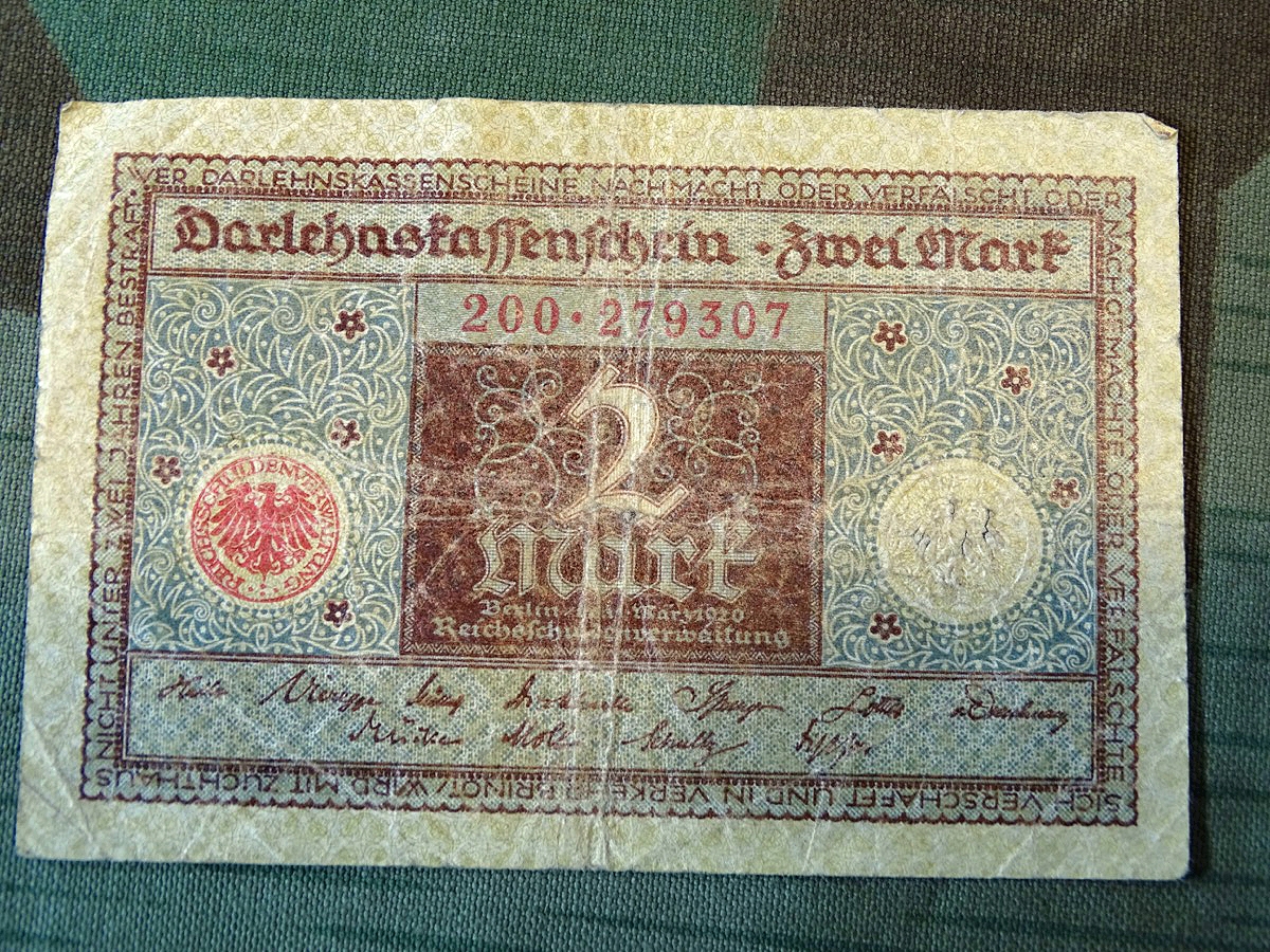 Dahrlehnskassenschein über 2 Reichsmark, 1920 , goldene 20 `er Jahre und Inflationszeit... 