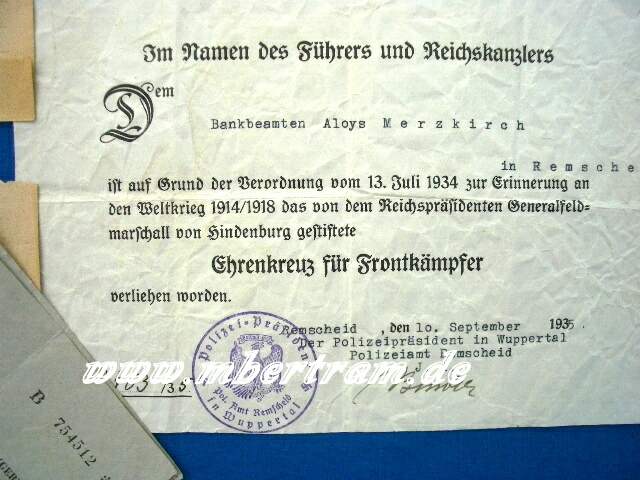 Urk. Ehrenkr.f. Frontk.1935, Ausweis 1945, Reisepass