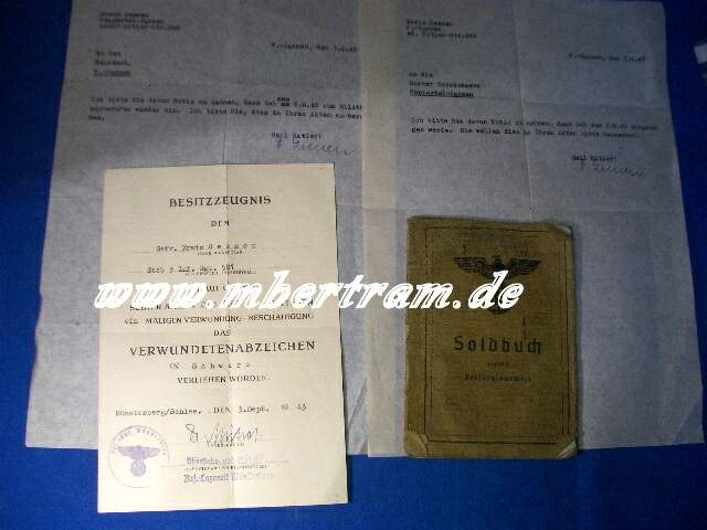 1.) Urkunde, Soldb. Verw.Abz, Stab 3. Inf. Rgt. 581, 1943