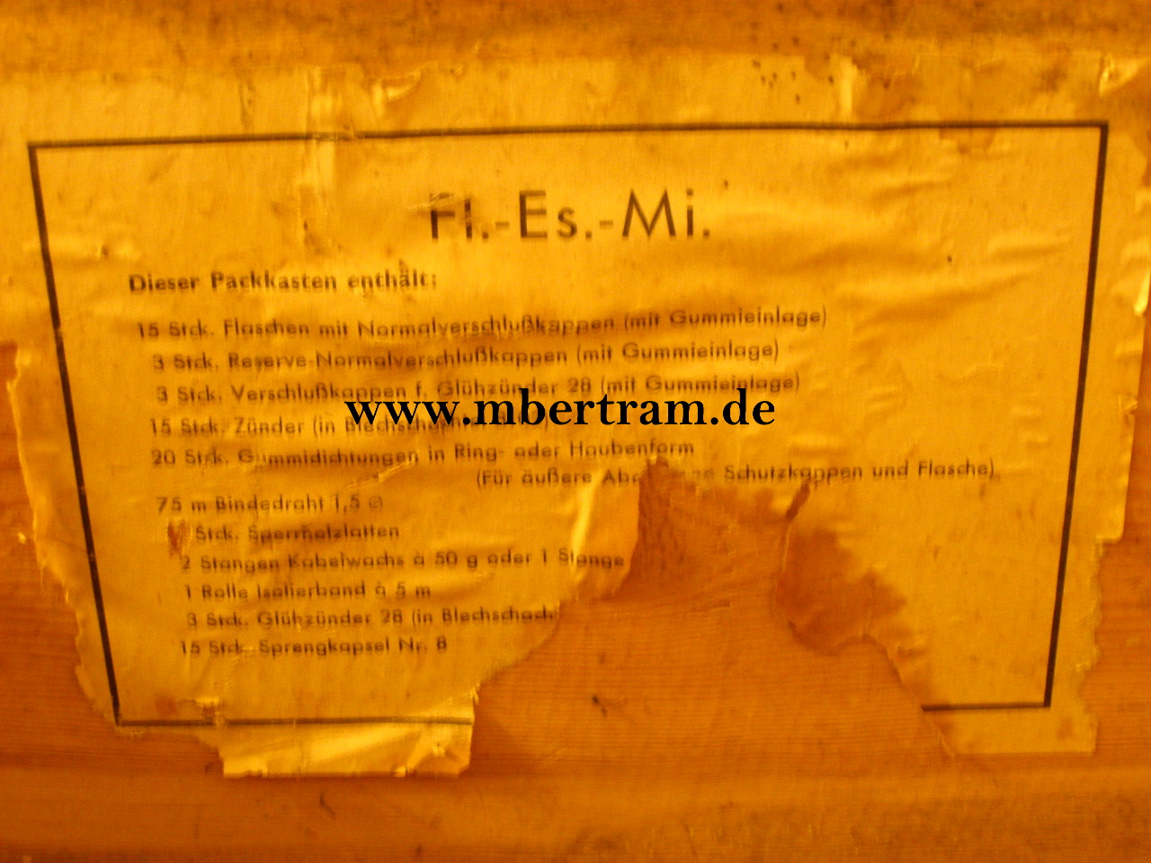 12975-11 WH Packkiste f. 15 Flaschen Eis Minen u. Zubehör, 1945.