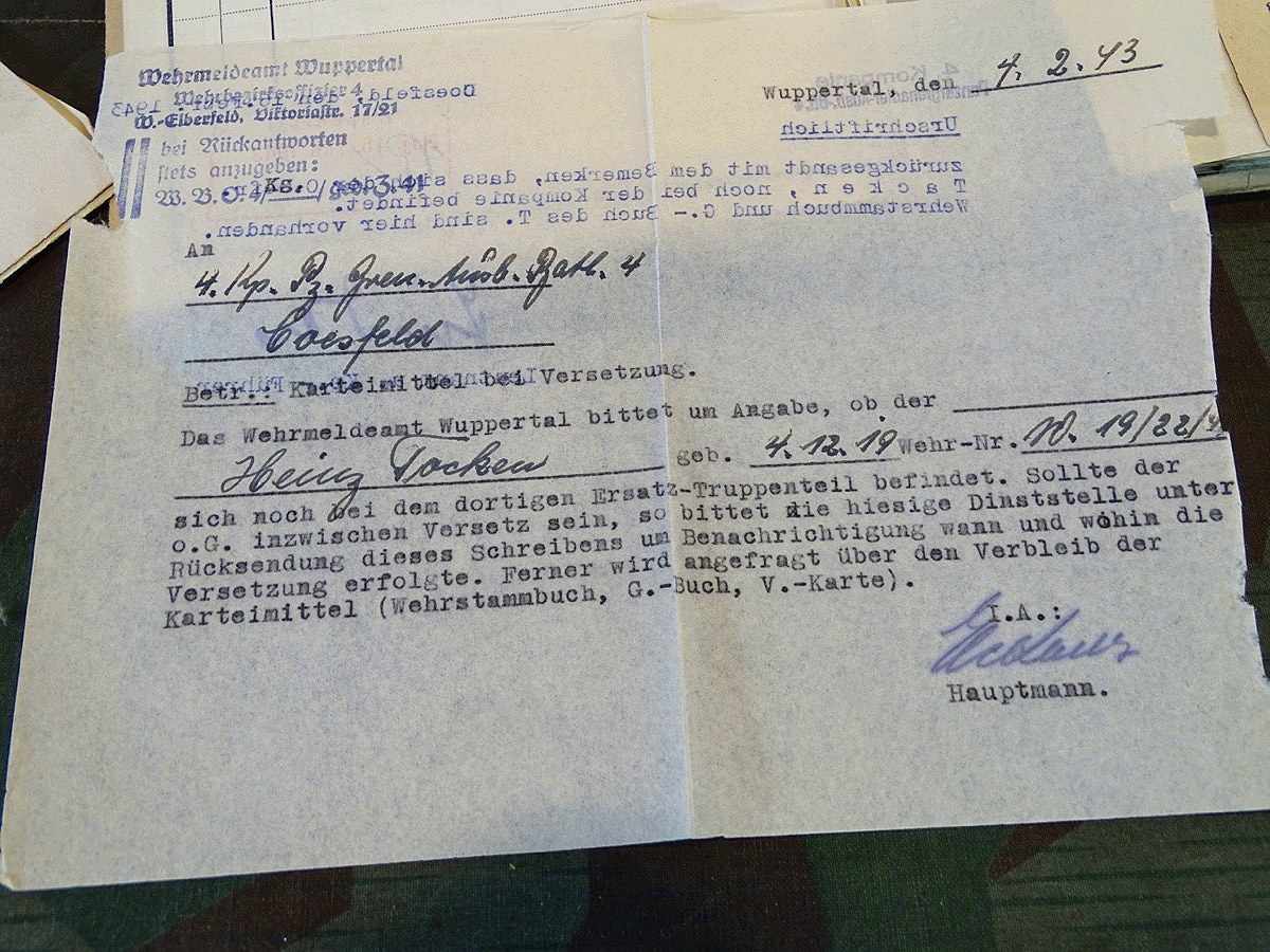Wehrstammbuch Gefr. Heinz T. Panzer. Gren E. Btl. 4 Wehrstammbuch Gefr. Heinz T. Panzer. Gren E. Btl. 4