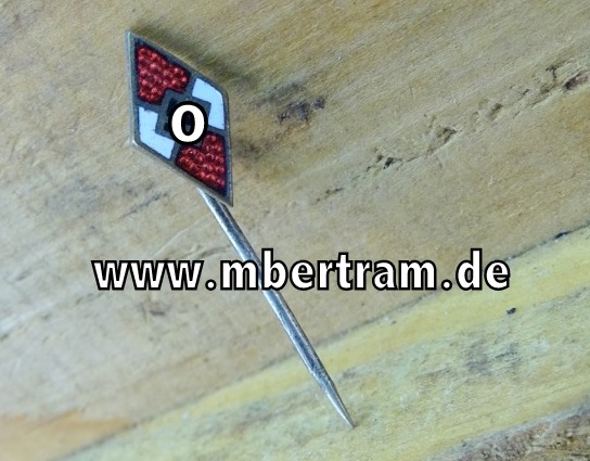 Seltene HJ Mitgliedsabzeichen Miniatur Raute, emailliert  an langer Nadel. RZM M1/14,Fa. Oechsler, 13,5mm 