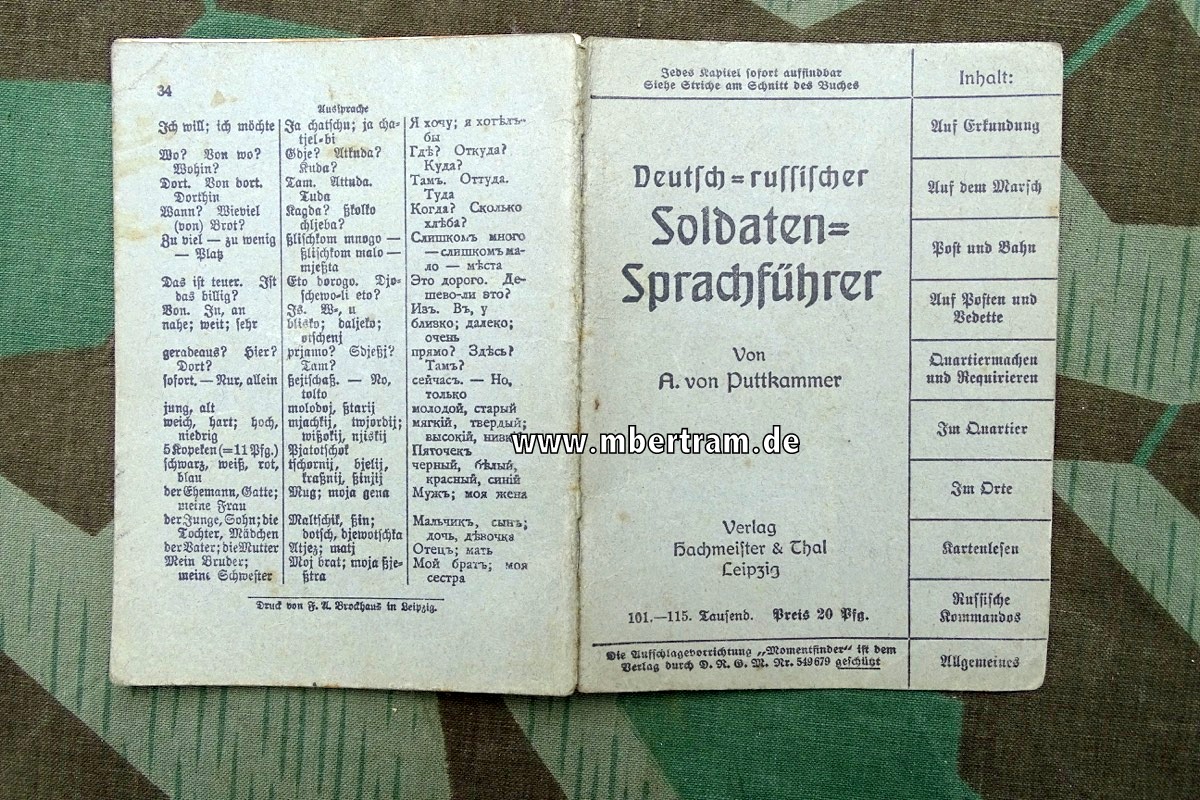 Deutsch- russischer Soldaten -Sprachführer A. von Putkammer, 33 S.