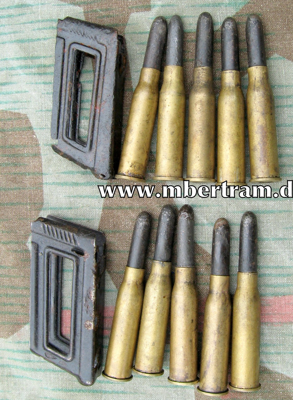 10 Patronen 8x50 Steyr Mannlicher M 95, 1913-27, 2 Clips