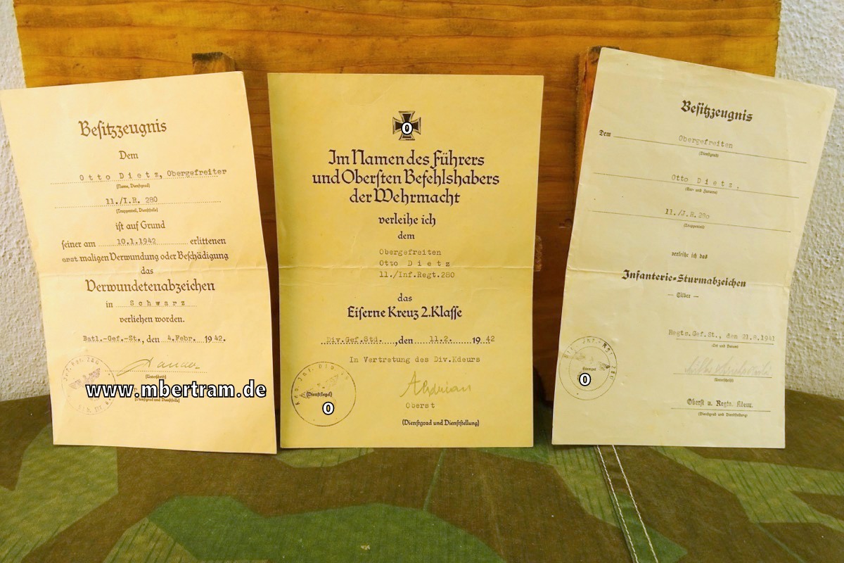 3er Urkundengruppe Inf. St. Abz, EK 2, Verw. Abz. Schw. Inf. Rgt. 280