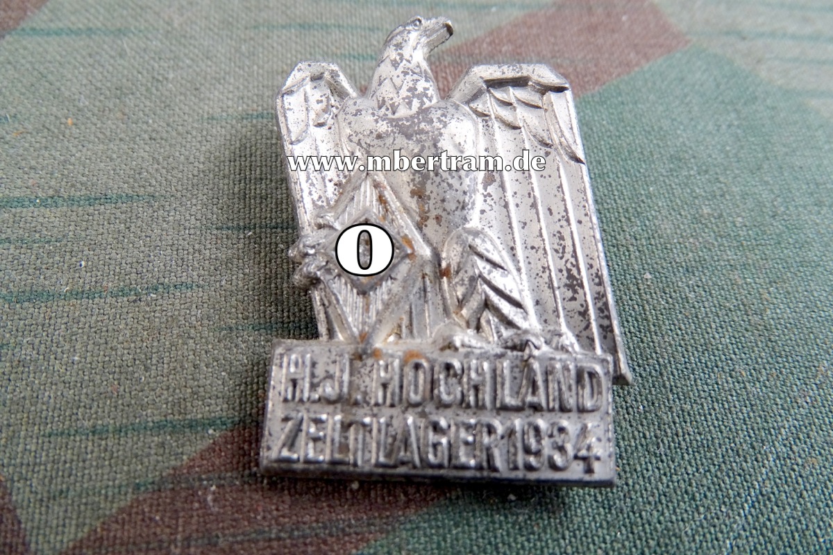 HJ Hochland Zeltlager 1934, Eisenblechabzeichen, hohlgeprägt an Nadel