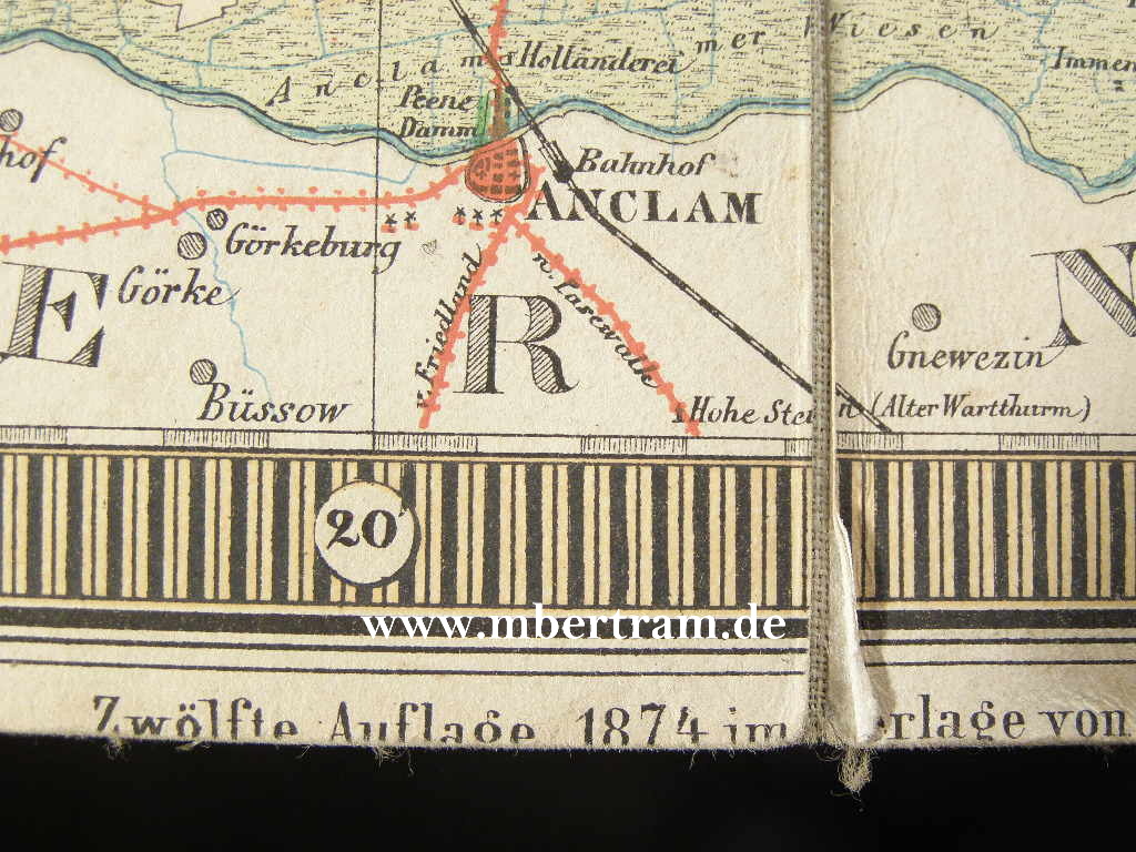 Landkarte, Leinen, Neu Vorpommern und Insel Rügen, 1874