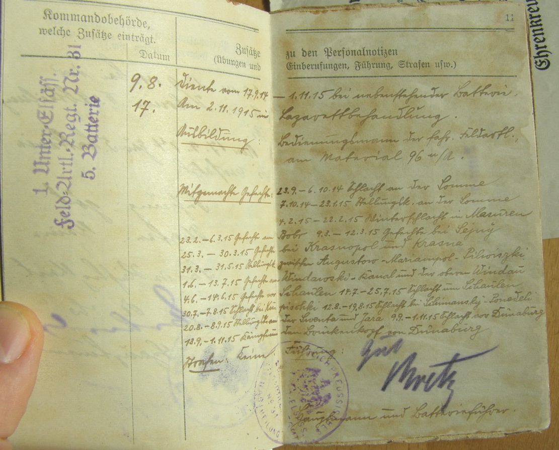 Urkunde Ehrenkreuz f. Frontkämpfer m. Schw., Militärpass
