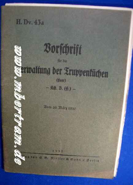 H.D.V 43a für die Verwaltung der Truppenküchen 1937