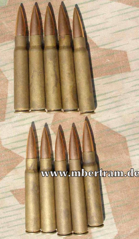 K 98/K 43- 10 Deko Originalpatronen "P101, 1936" Messing