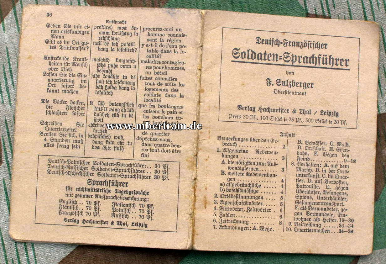 Deutsch- Französischer Soldaten Sprachführer um 1915