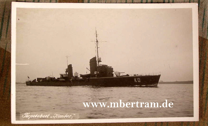 Postkartenfoto, Torpedoboot Kondor, ungelaufen, um 1934