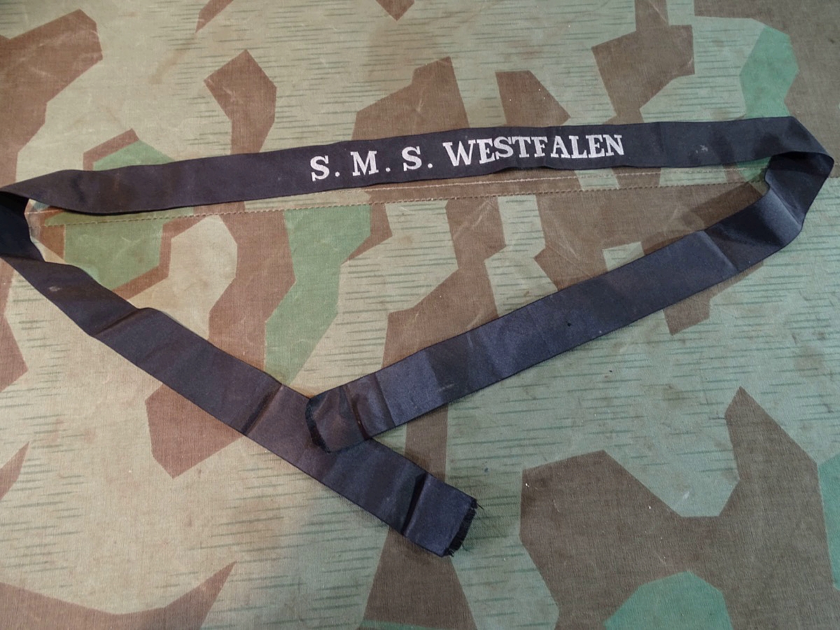 Kaiserliches Mützenband S.M.S Westfalen, schöner Zustand, ca. 118 cm