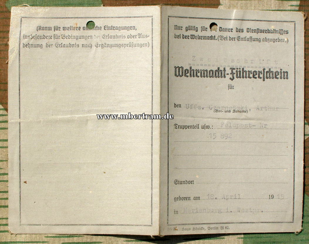 WH Führerschein Luftwaffe, 1943. Gen. Kdo. LXVIII. A. K.