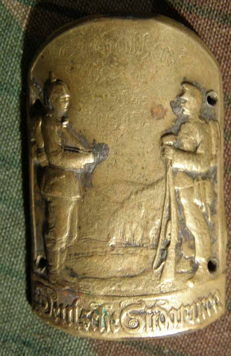 Fahnenschild, beschriftet: "Deutsche Südarmee" Buntmetall