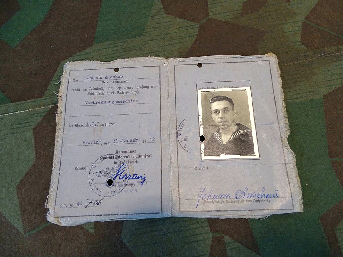 Kriegsmarine Führerschein Kl.1,2,3, Kraftfahrer J.Anschau