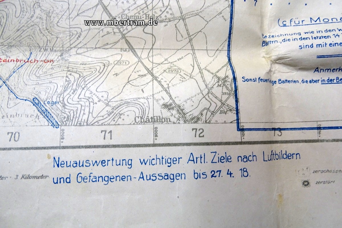 17467-6 Artillerie Frontkarte Verdun 1918 mit eingedruckten und handschriftlichen Einträgen