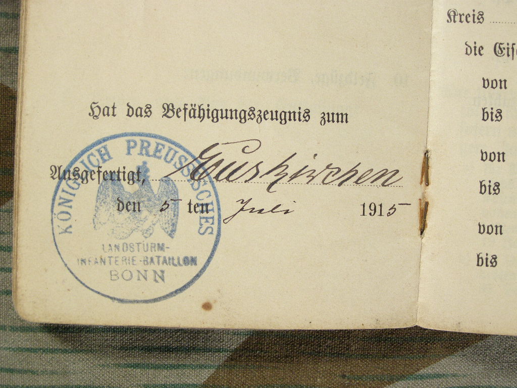7015-4 Preuss. Militärpass 1. WK: 2.MG KP.Landw. Inf. Rgt.29 1915