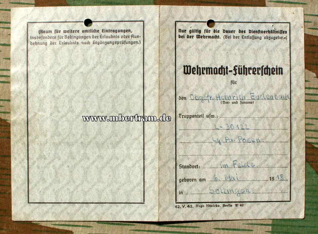 Wehrmachtsführerschein Luftwaffe, Luftgau Posen 1944