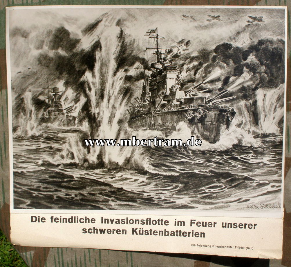 Feindliche Invasionsflotte im Feuer unserer Küstenbatterien