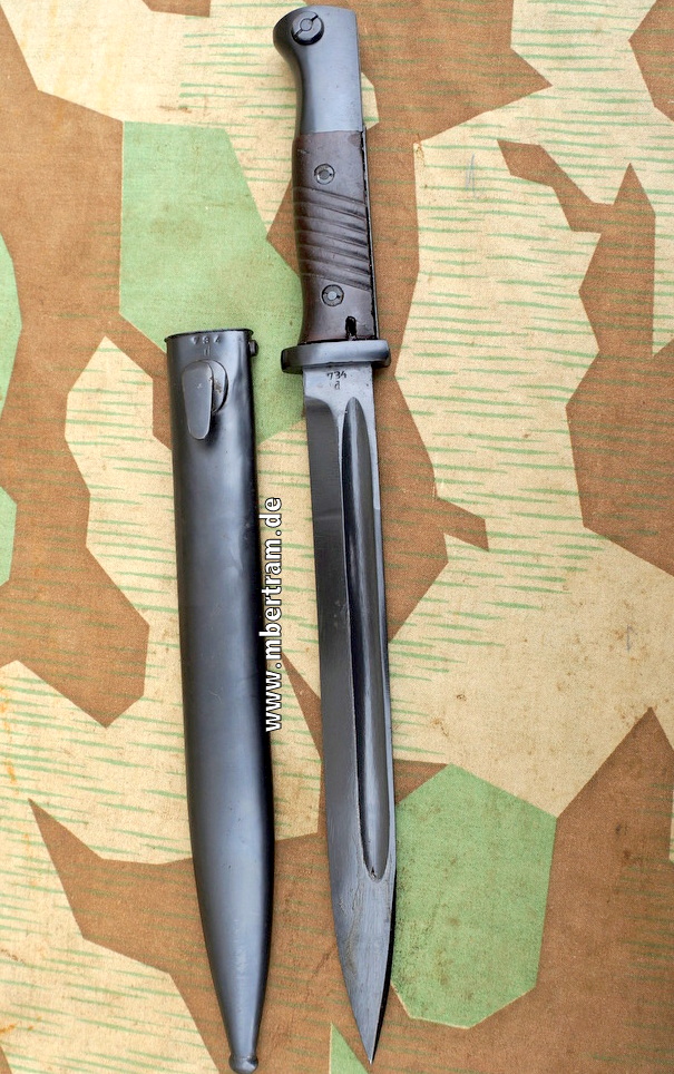 Wehrmacht Bajonett zum Karabiner 98, Hersteller fze 43, nrgl.