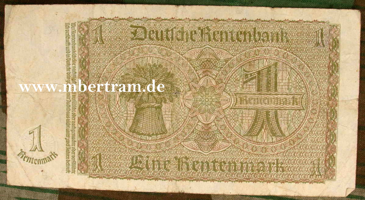 Rentenbankschein über 1 Reichsmark, nach 1933
