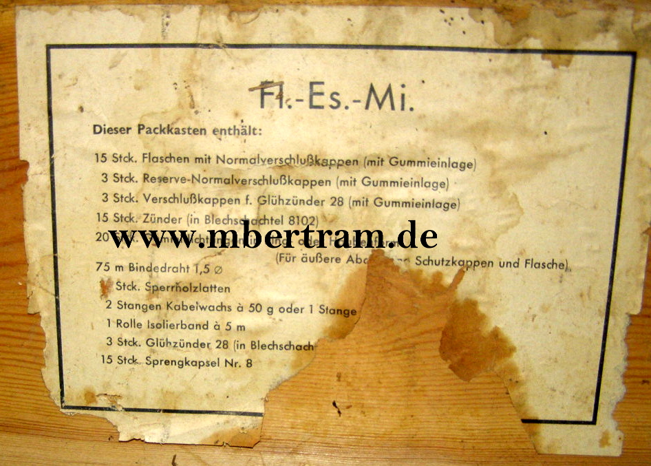 12975-12 WH Packkiste f. 15 Flaschen Eis Minen u. Zubehör, 1945.