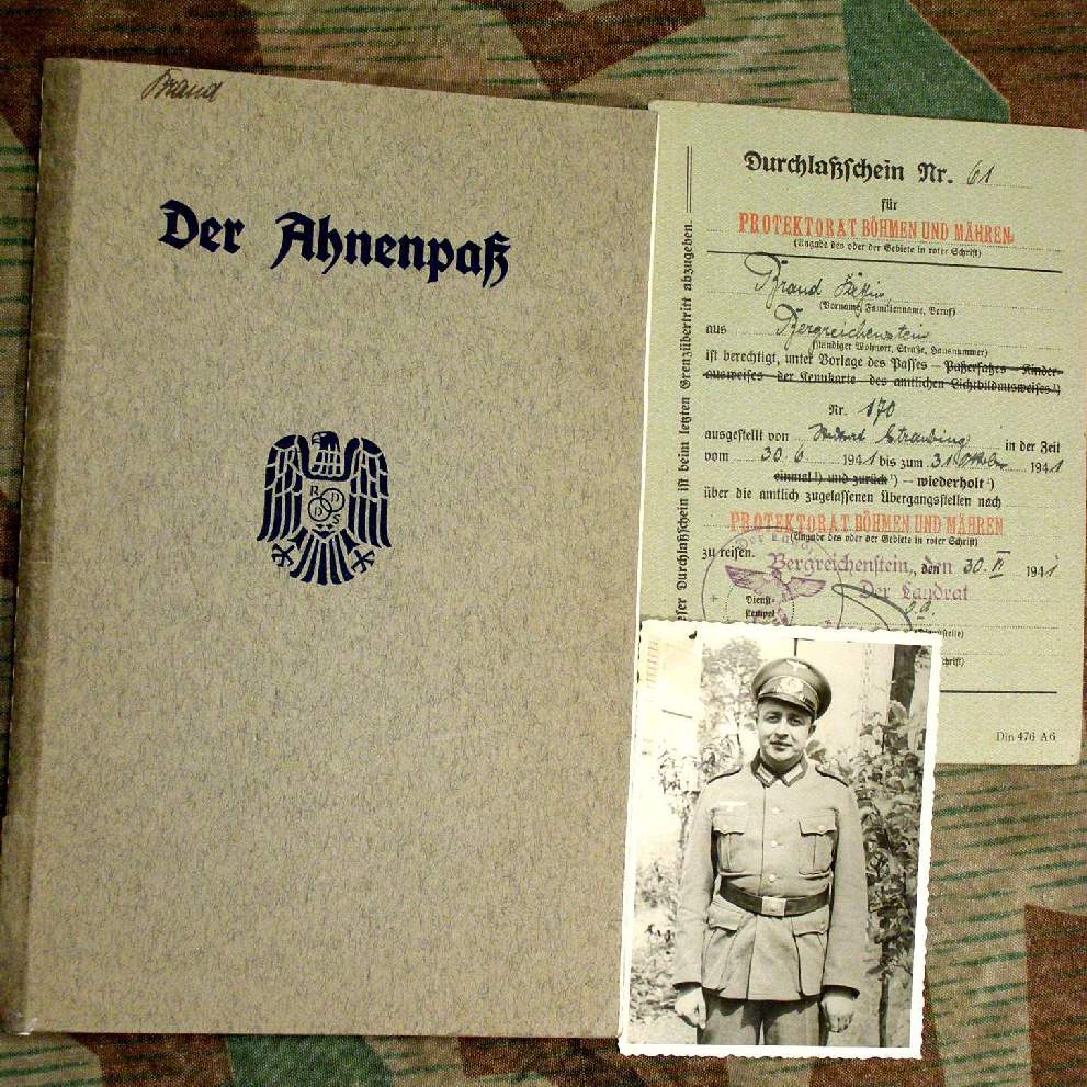 Ahnenpass 1940 ab 1760, Passierschein, Böhmen-Mähren