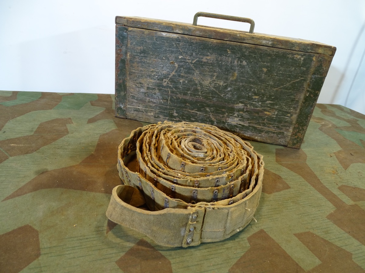 Holz Patronenkasten / Gurtkasten  MG Schwarzlose mit Gurt,  1. Weltkrieg