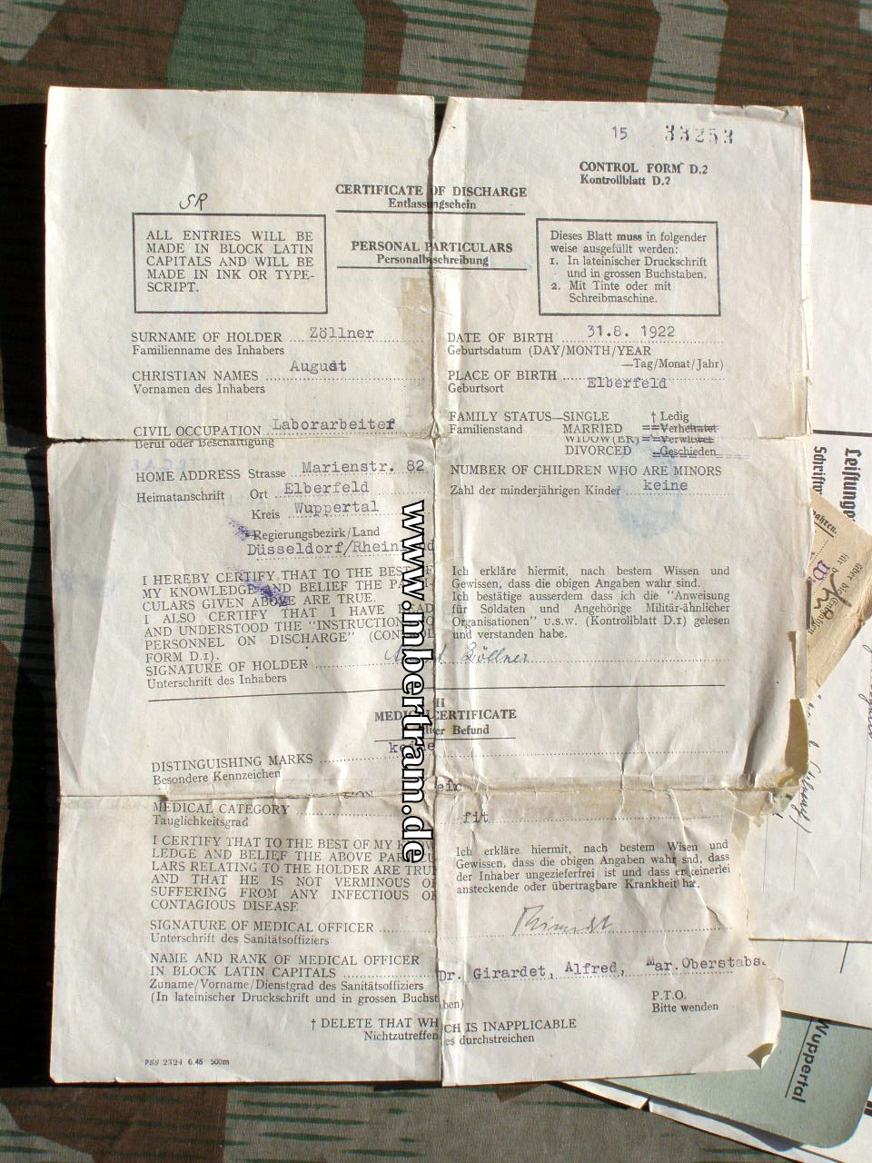 12439-13 Dokumente: 8.Kp. Inf.Rgt.Graf Barfuß ( 4. Westf.) Nr. 17